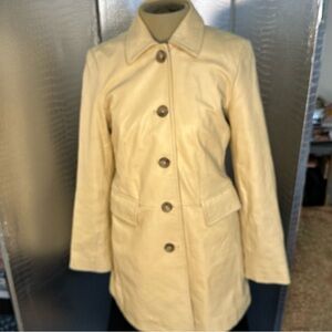 Vintage Banana Republic Cream Yellow Mid-Length Trench Coat with Notched Lapel